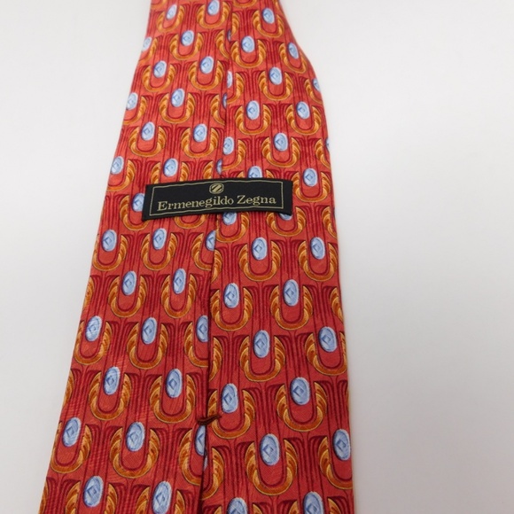 Ermenegildo Zegna Men's Neck Tie Multicolor Red Sky Blue 100% Silk Geometric - Picture 3 of 5